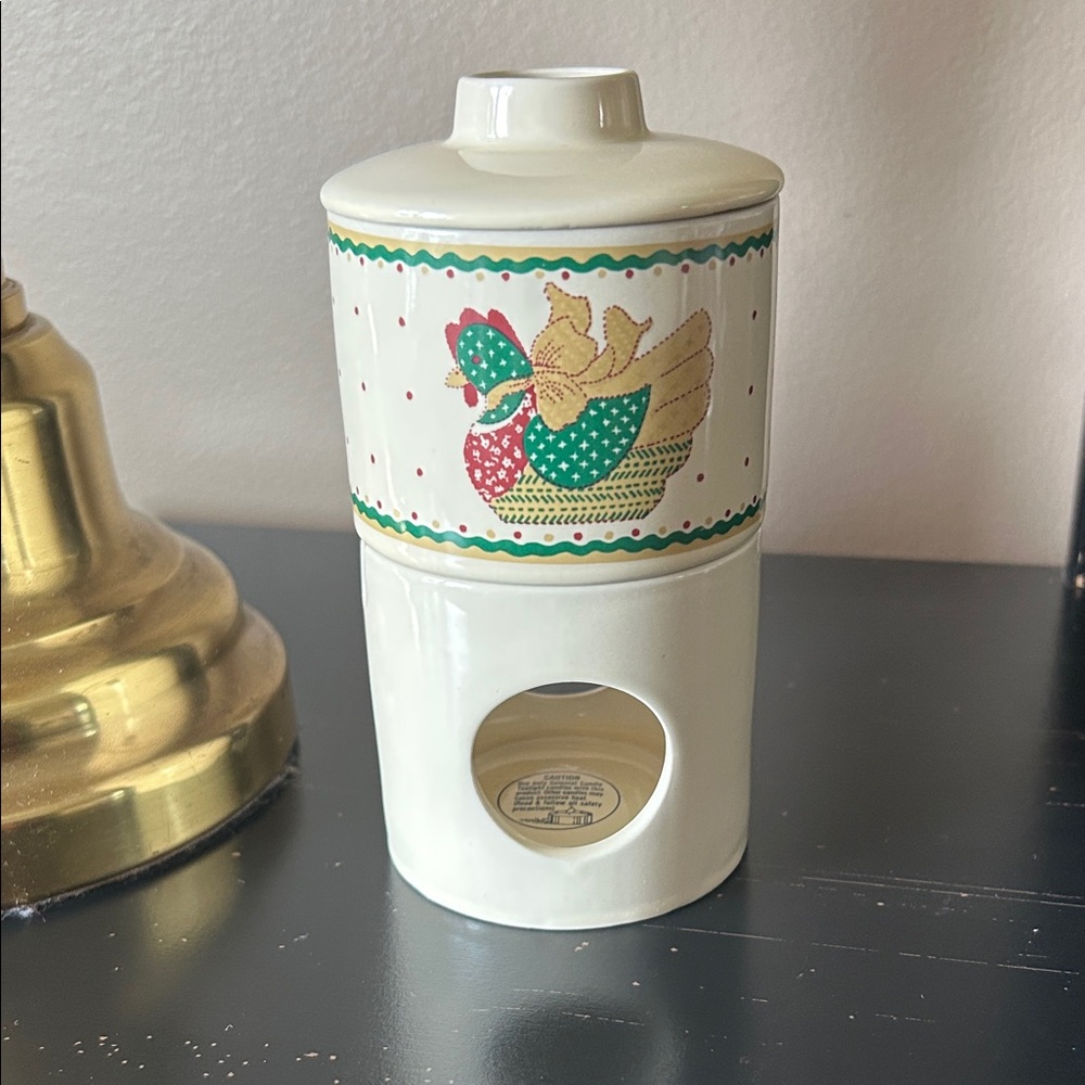 Ceramic Candle Holder Potpourri Warmer with Chicken Motif Cottage Core